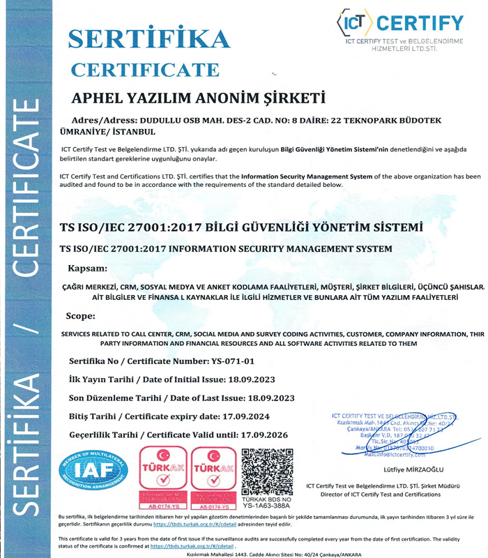 Aphel Sertifika ISO-27001